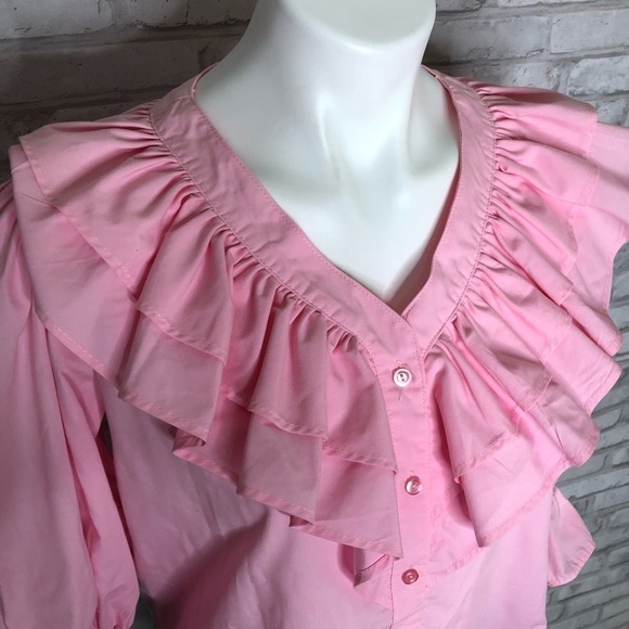 Malco Modes pink ruffle button down, medium - Picture 6 of 7